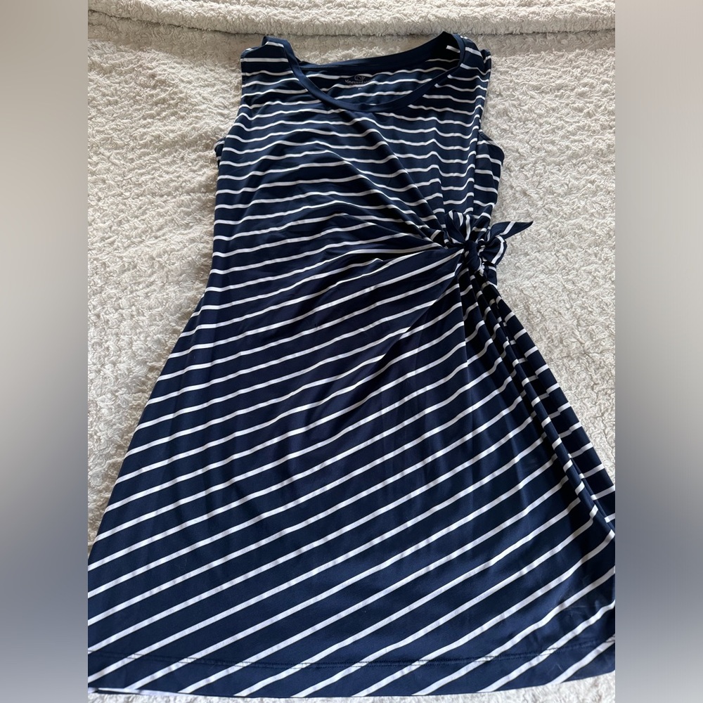 Vineyard Vines Navy and White Striped Midi Dress
